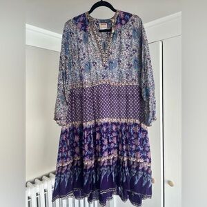Vintage Tiered Floral Dress – Purple / Blue – Size M